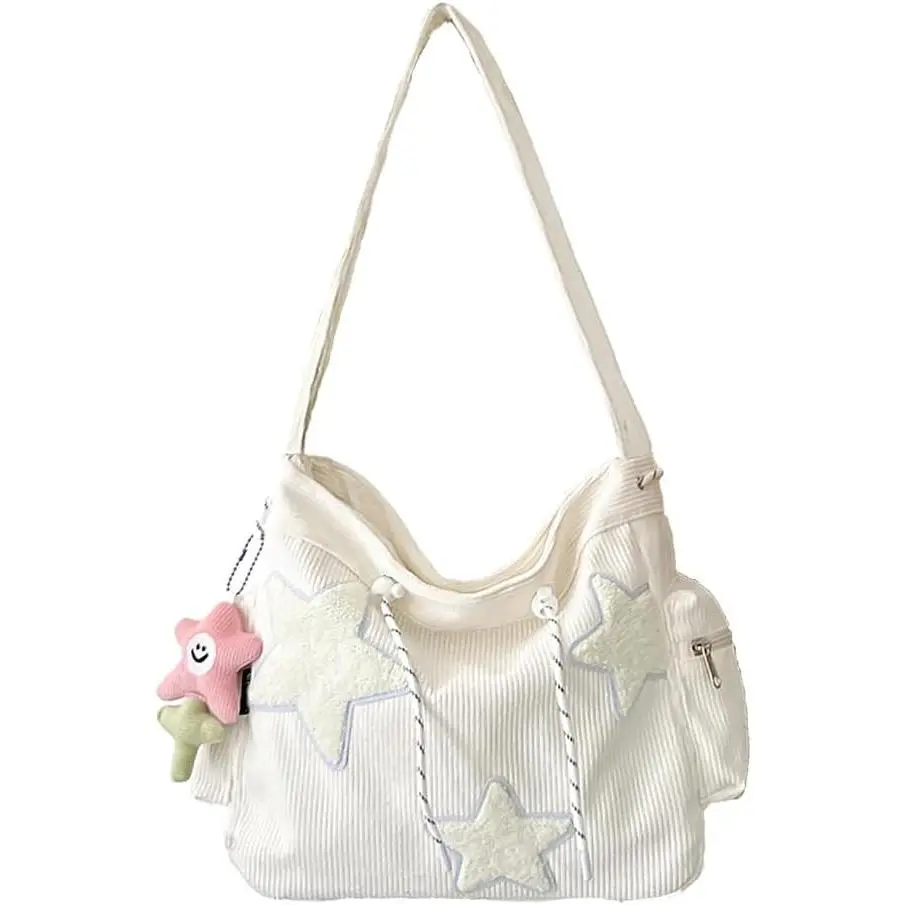 Star Crossbody Bag, Women's Corduroy Handbag, Aesthetic Messenger Bag, Cute Shoulder Bag, Casual Bag