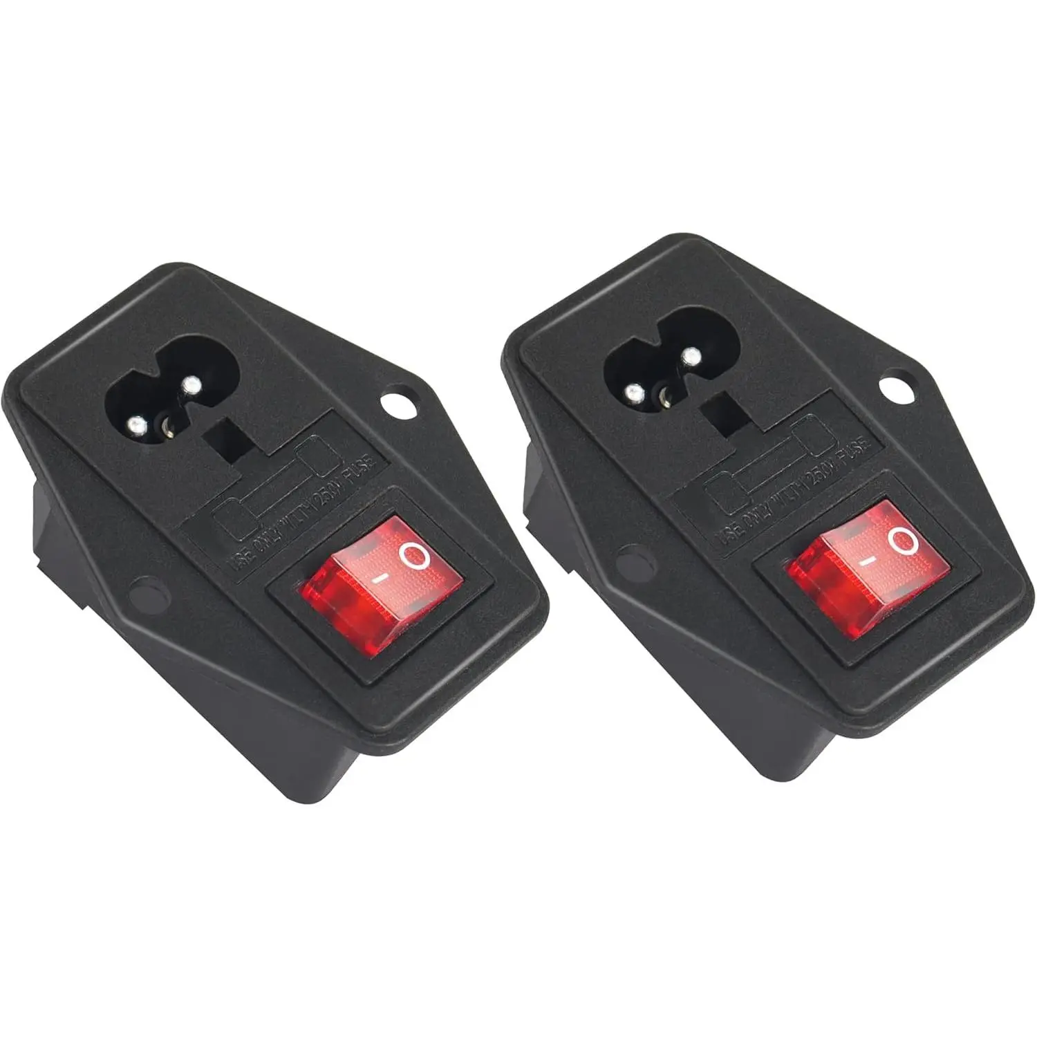 10A 250V Rocker  Power Socket Inlet Module Plug 10A Fuse with  Light 2 Pin IEC320 C8 for Household Appliances or DIY Device(2-Pack)