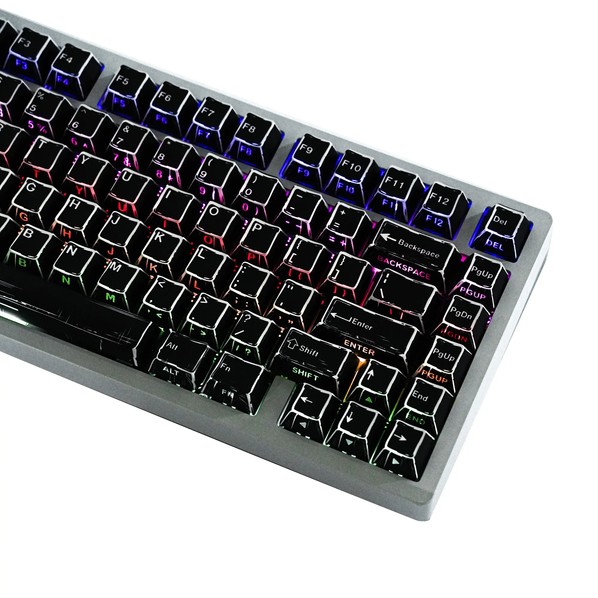 131 Key Original Height Comic Black Keycaps, 5-Sided Heat Transfer, Dual Color Injection Molding, Transparent Side, Suitable for Mechanical Keyboard, Oem Height Keycap