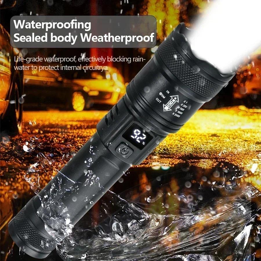 Powerful LED Flashlight USB Rechargeable Torch Super Bright Hand Light Emergency Camping Multifunctional Lantern Fishing Light