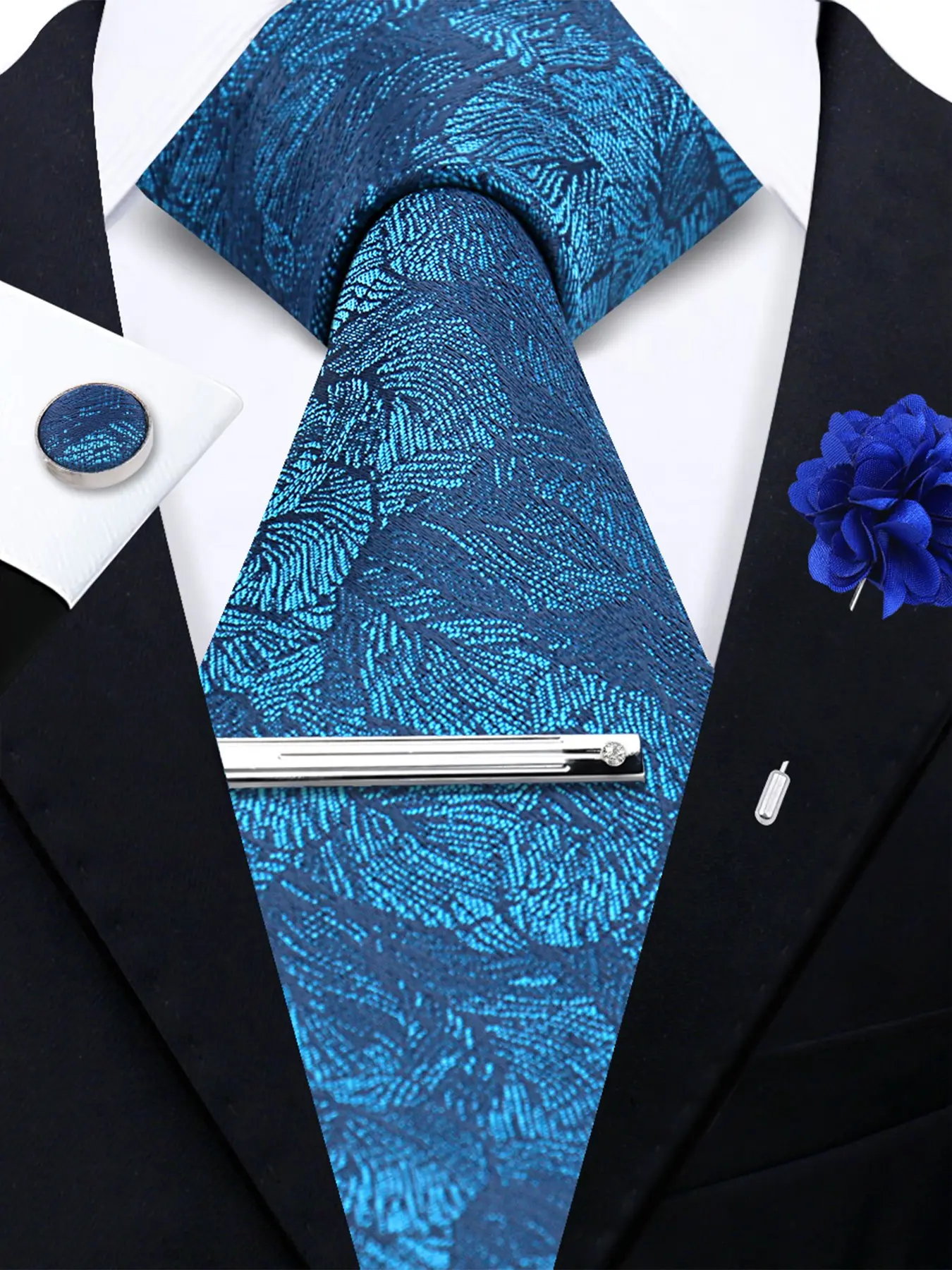 Men's Neck Tie Set with Cufflinks and Lapel Pins, Fashion Striped Design, Four-Piece Set for Parties and Events, All-Season Wear