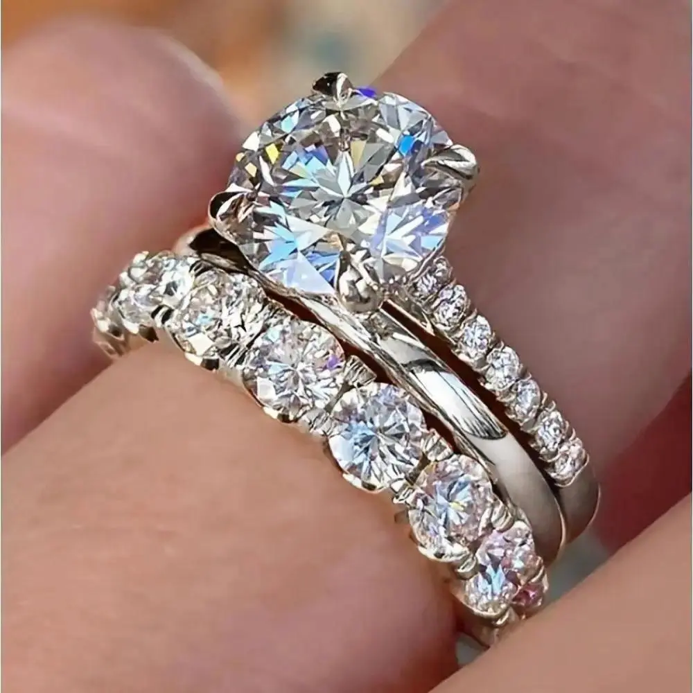 3‑Pack 18K Gold Plated Stackable Rings For Women, Sparkling CZ Cluster Ring Set, Tarnish‑Free Stacking Wedding Bands, Elegant Statement Jewelry, Versatile Accessory For Daily Wear, Dating And Gift Giving