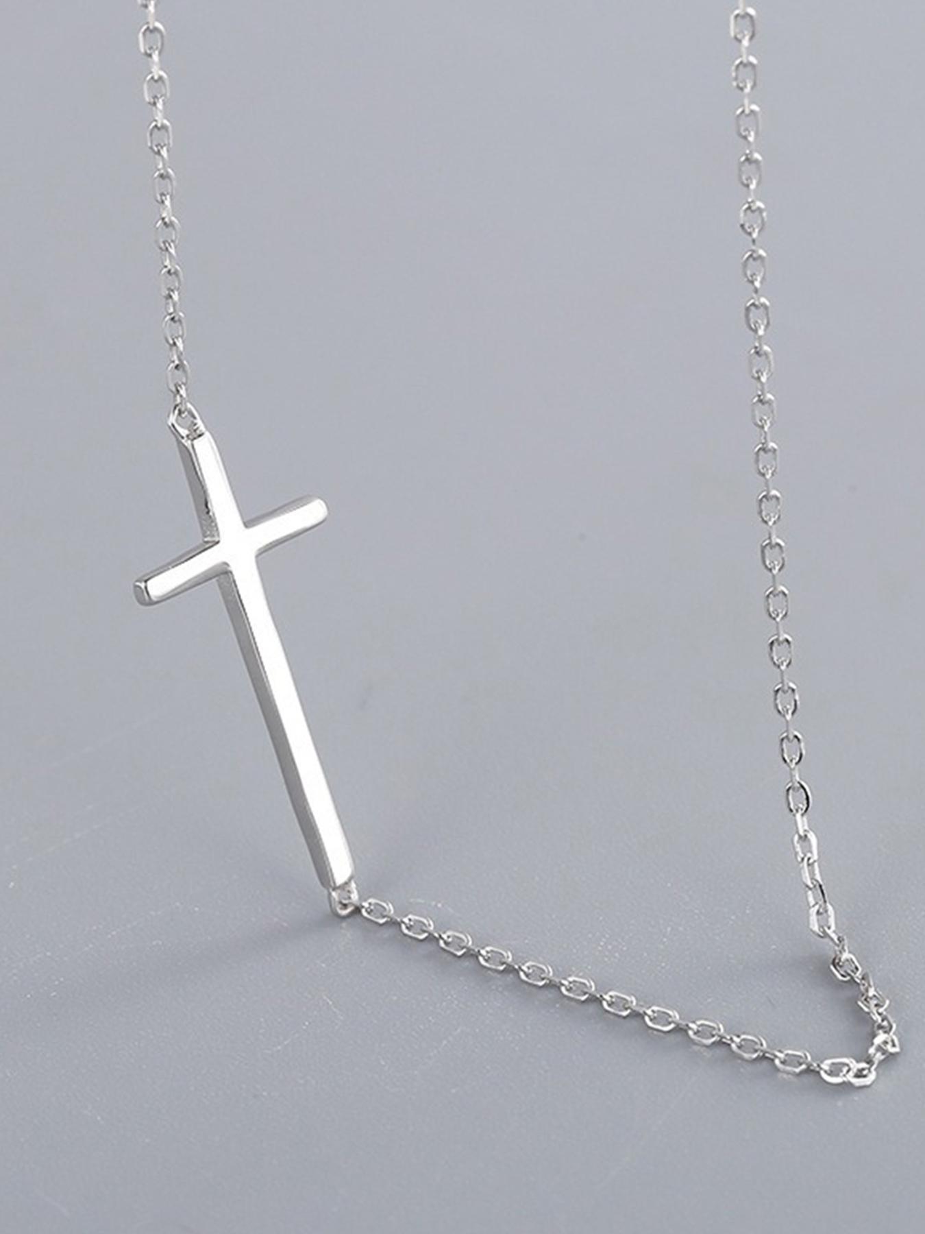S925 Sterling Silver Simple Cross Pendant Necklace for Women, Fashion Jewelry for Party, Daily Clothing Decor, Trendy All-match & Exquisite Jewelry for Birthday Gift, Trendy Charms Necklace