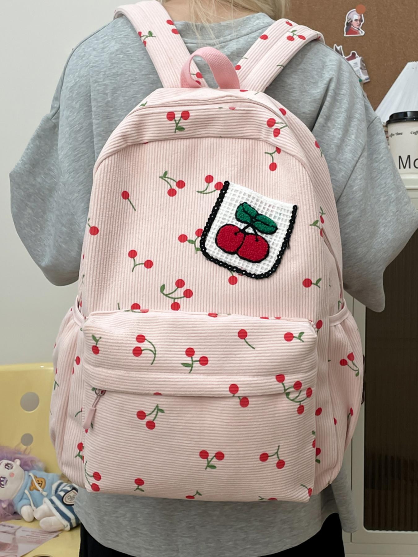Women's backpack solid color backpack zipper closure cherry Cute Versatile Backpack versatile fashion casual trend suitable for students to go to school, campus, commuting, shopping women's backpack