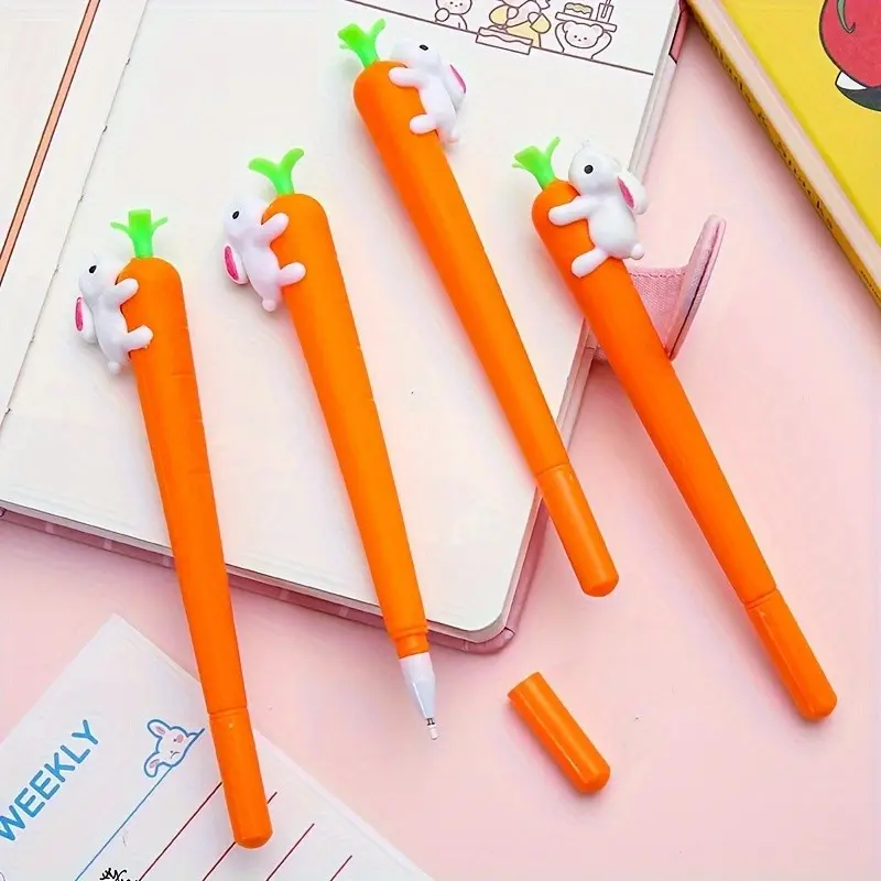 6/12 Pcs Cute Carrot Rabbit Pens, Kawaii Unique Design, 0.5mm Tip, Ink, School & Office Supplies, Smooth Writing, Back-To-School Gifts