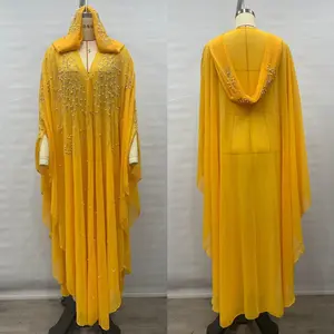 Dress Length 135cm 2025 Pearl chiffon heavy-duty rhinestone African robe Middle East Muslim women's rhinestone Dress 242#