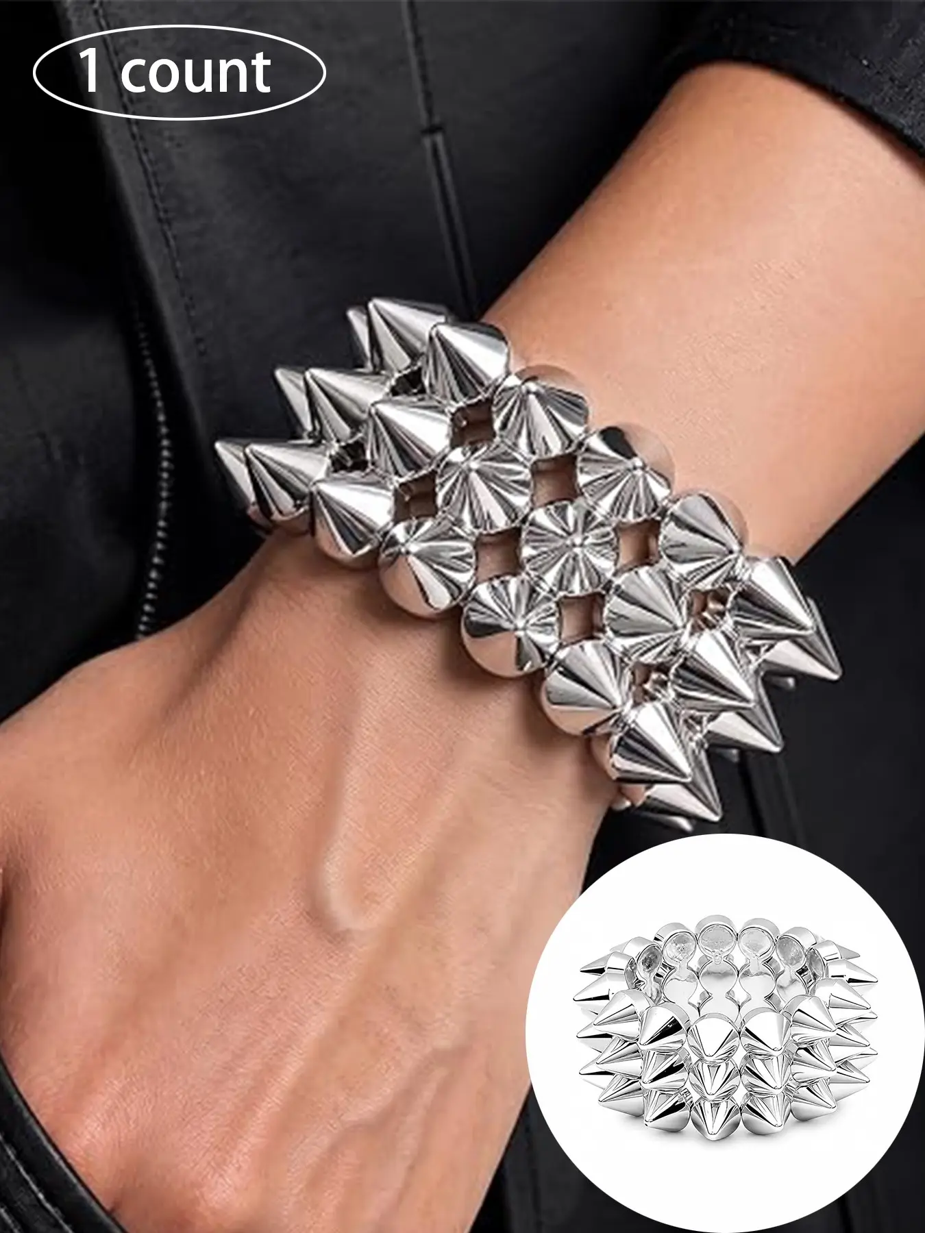 1pc Punk Studded Spike Bracelet for Men Women,Silver Spiky Stud Bracelet Punk Gothic Cuff Bracelets,Edgy Rivet Cuff Bracelet Style Dressing and Accessories Jewelry Trendy Gifts for Party, Music Festival Wear