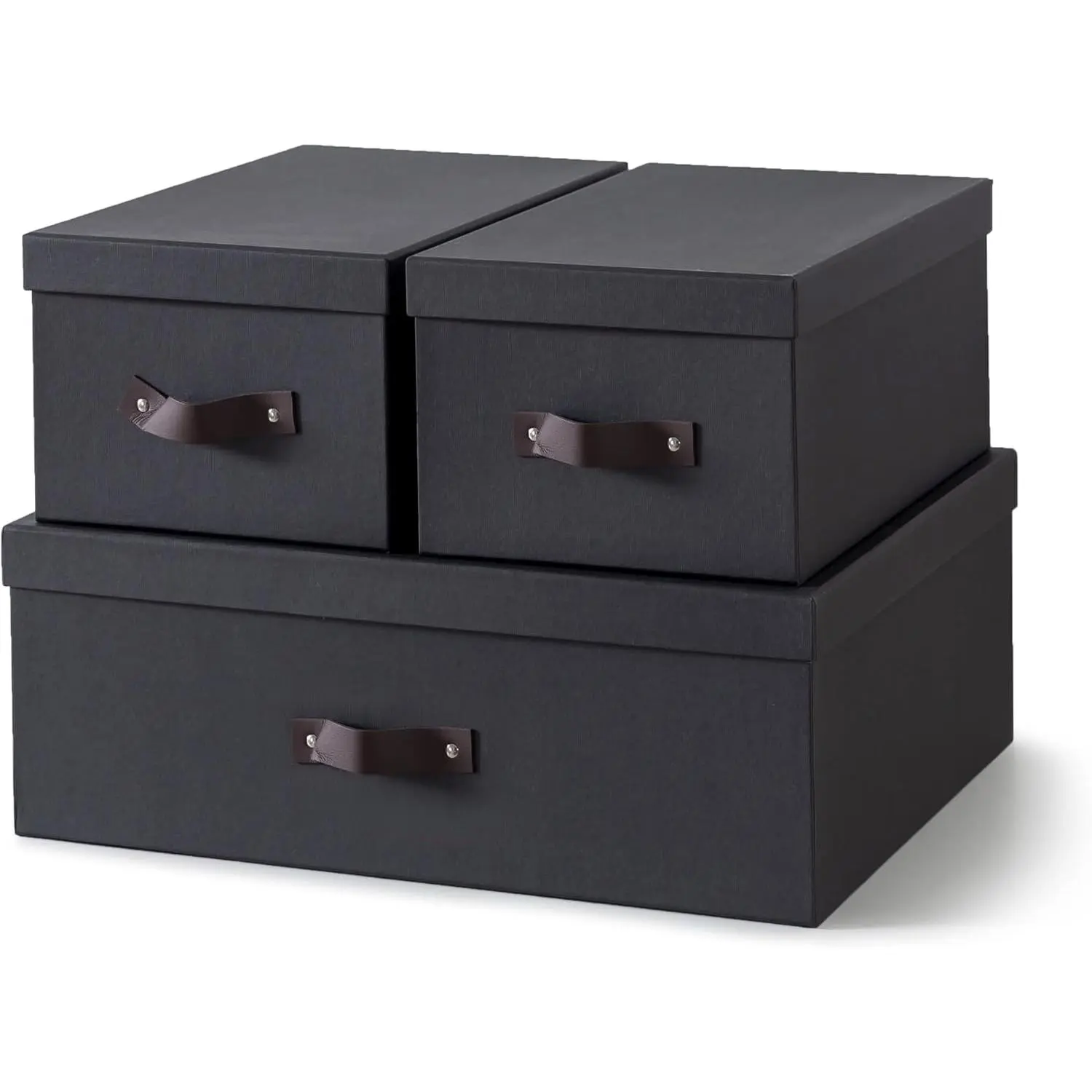 - Decorative Storage Boxes with Handles, Set of 3, Dark Gray | Sturdy Cardboard Photo Organizers with  for Office and , Grey Nesting Storage Containers for Documents and Decor
