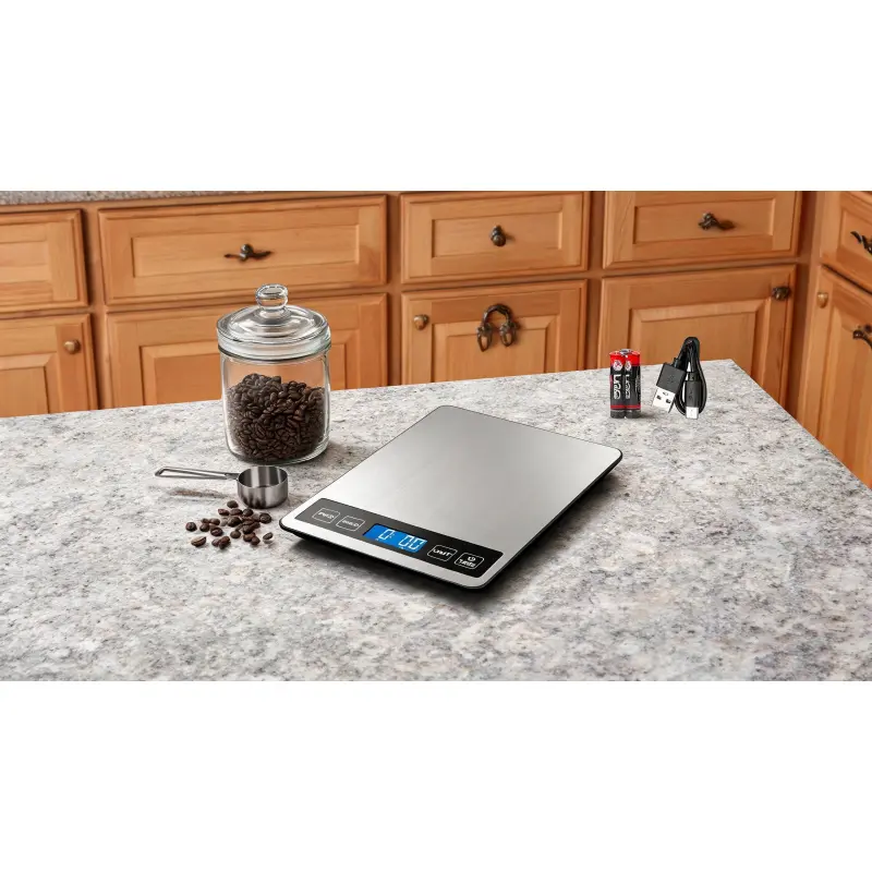 Digital Kitchen Scale - 1g/0.1oz, 22lb Capacity, 7 Selectable Units, Tare & PCS Functions, Rechargeable USB-C, LCD Screen, 9*6.3in Tempered Glass & Stainless Steel, Food Weighing Tool for Fishing, Cooking