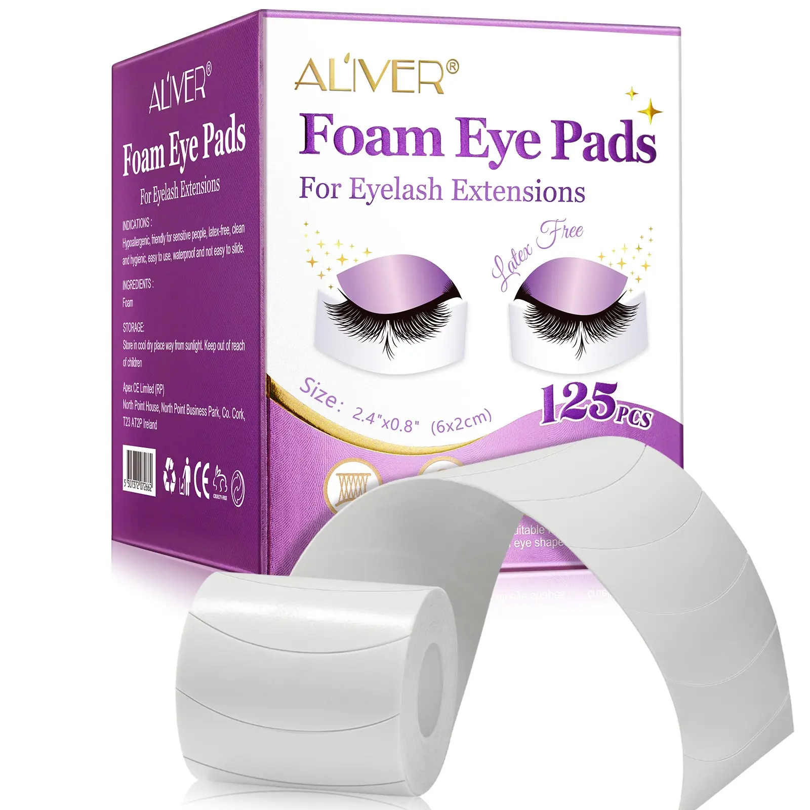 Aliver 125pcs Foam Eye Pads for Lash Extensions, Hypoallergenic Non-Latex Adhesive Pads, Essential Beauty Tool for Lash Artists