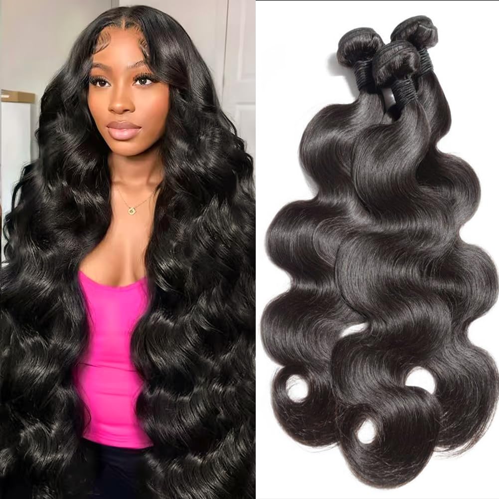 Body Wave Human Hair Bundles 24 32 34 Inch 12A Body Wave bundles Unprocessed Brazilian Virgin Hair 3 Bundles Human Hair Deals Real Human Hair Natural Black Colo For Woman