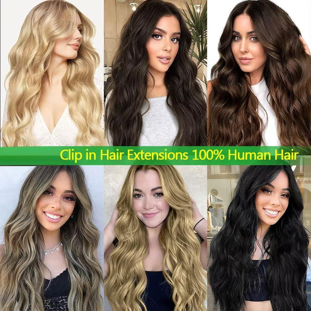 Hot Sell NEW Arrived 8pcs Clip In Hair Extensions Real Human Hair Clip In Human Hair Extensions Brazilian Remy Human Hair Clip On Hair Extensions 8pcs Per Set with 18Clips Double Weft # 8