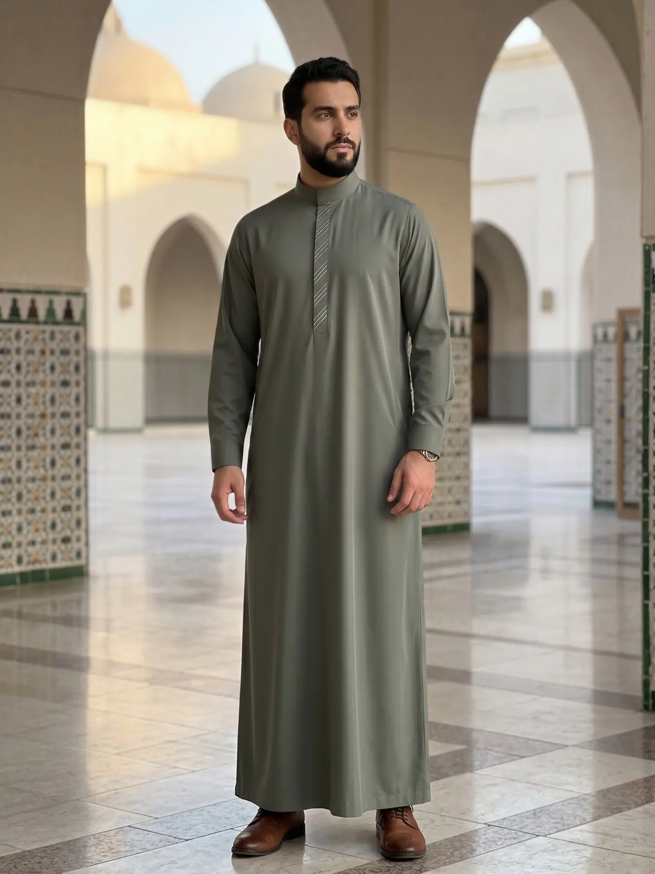 Islamic Muslim Traditional Clothing, Classic Men's Deep Stand Collar Long Robe, Loose Fit Jubba, Modest Muslim Thobe, Eid Al-Adha, Ramadan, Gift Idea