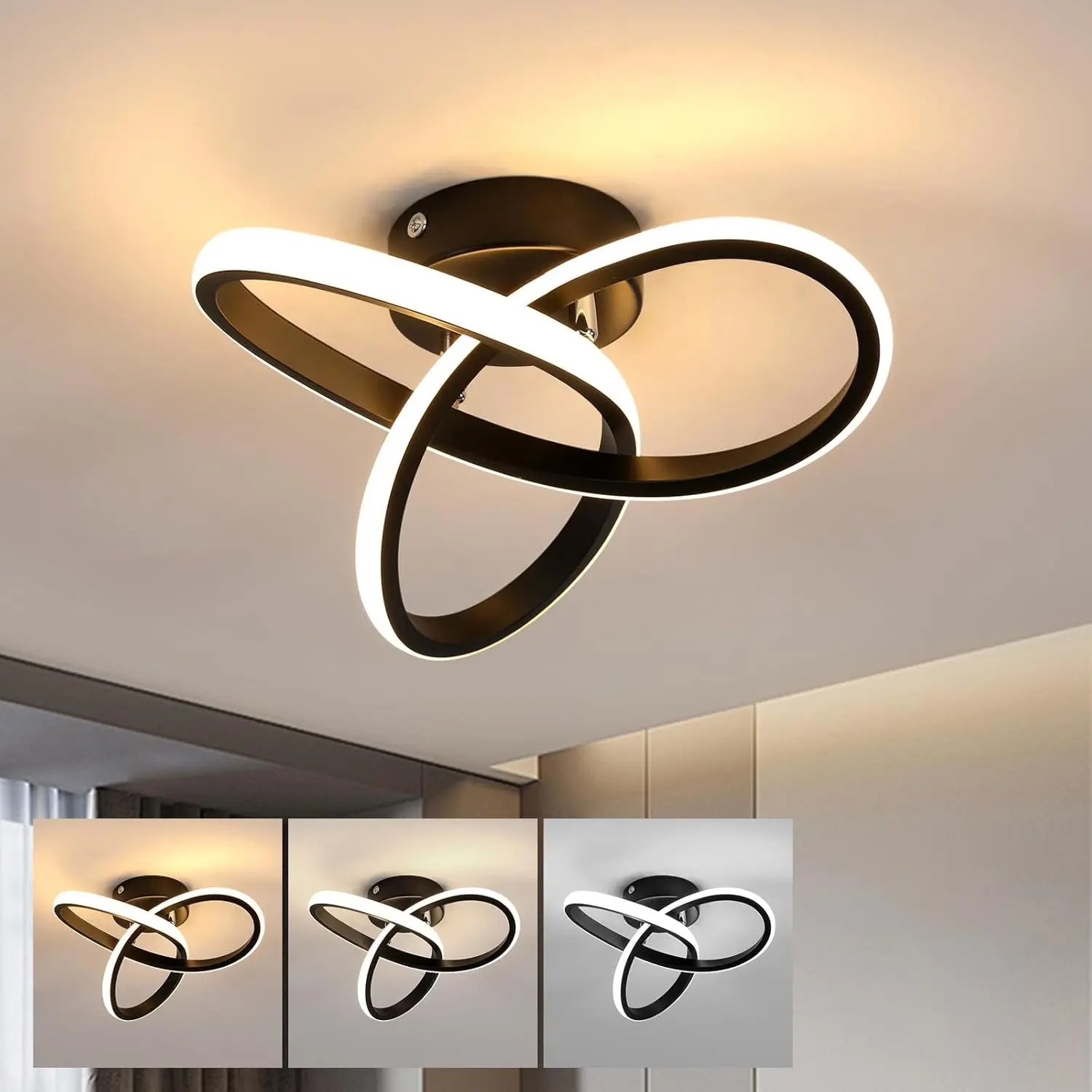 Modern LED Ceiling Light, Indoor Lighting, Minimalist Living Room Lamp, 2-Pack, 24cm Light, Wall Mounted, Energy Efficient, Push Button Control