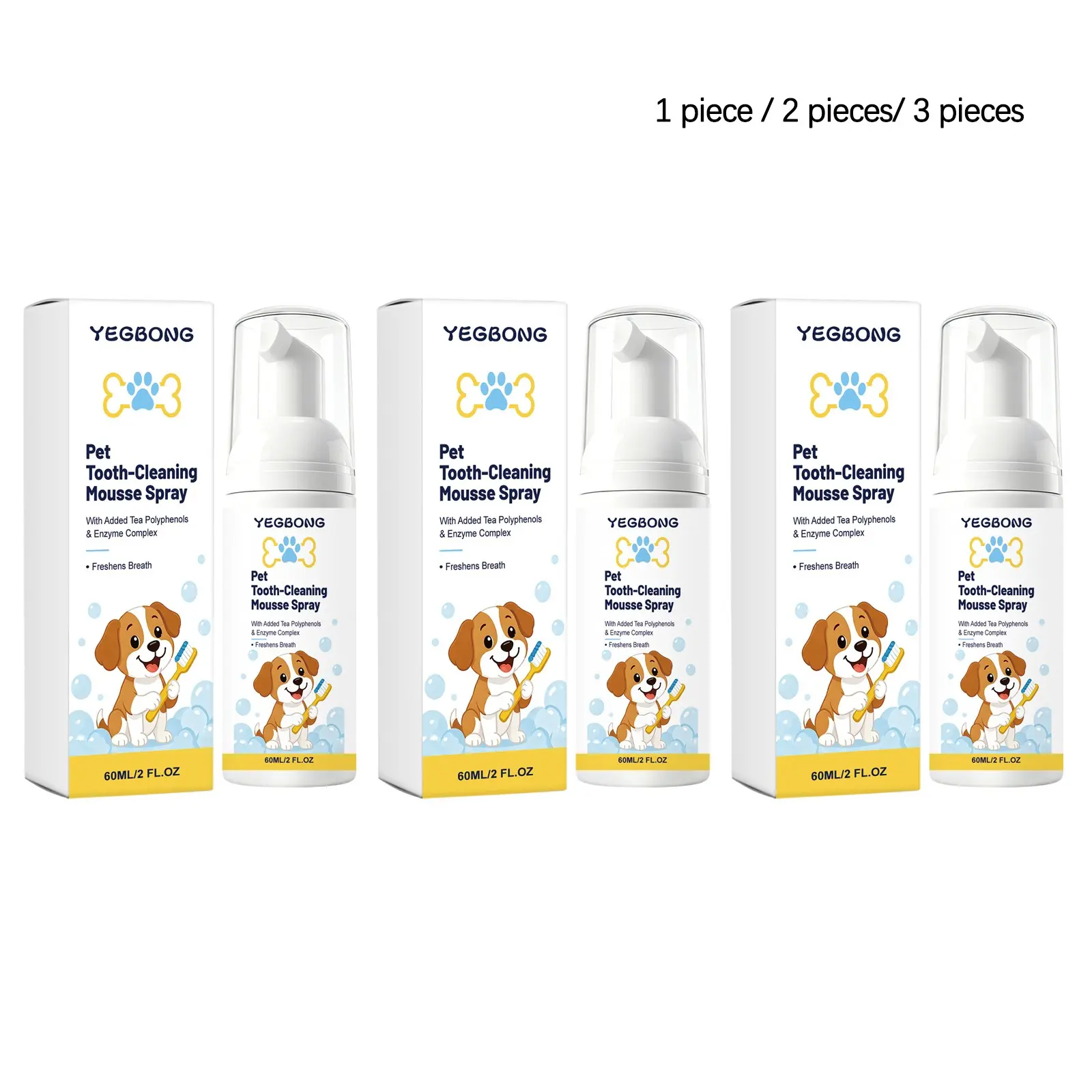 Pet Dental Mousse Spray (60ML/60ML*2/60ML*3), Gentle Tooth Cleaning, Fresh Breath, Improves Oral Environment, Pet Oral Care Spray