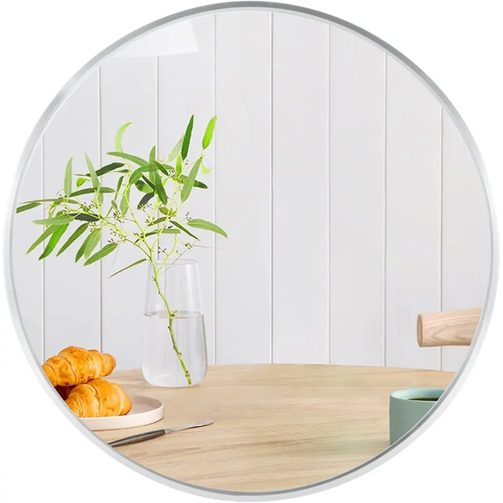 Littleox 32 Inch Silver Metal Framed Round Bathrrom Mirror for Wall.(W2203134063)
