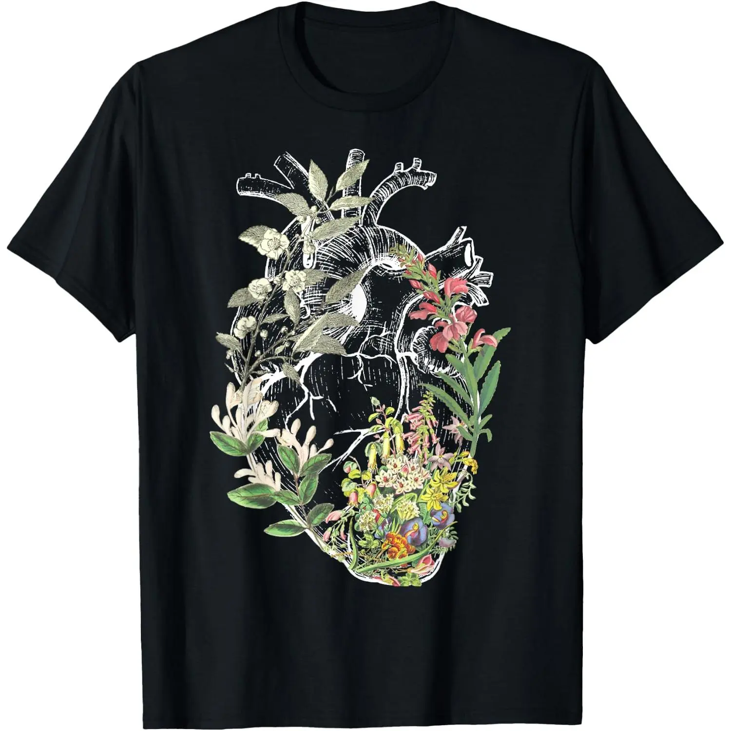 Anatomical Heart and Flowers Show Your Love T-Shirt Cotton Graphic Crew Neck Soft Top Short Sleeve Casual Unsex Shirt Breathable for Men Women