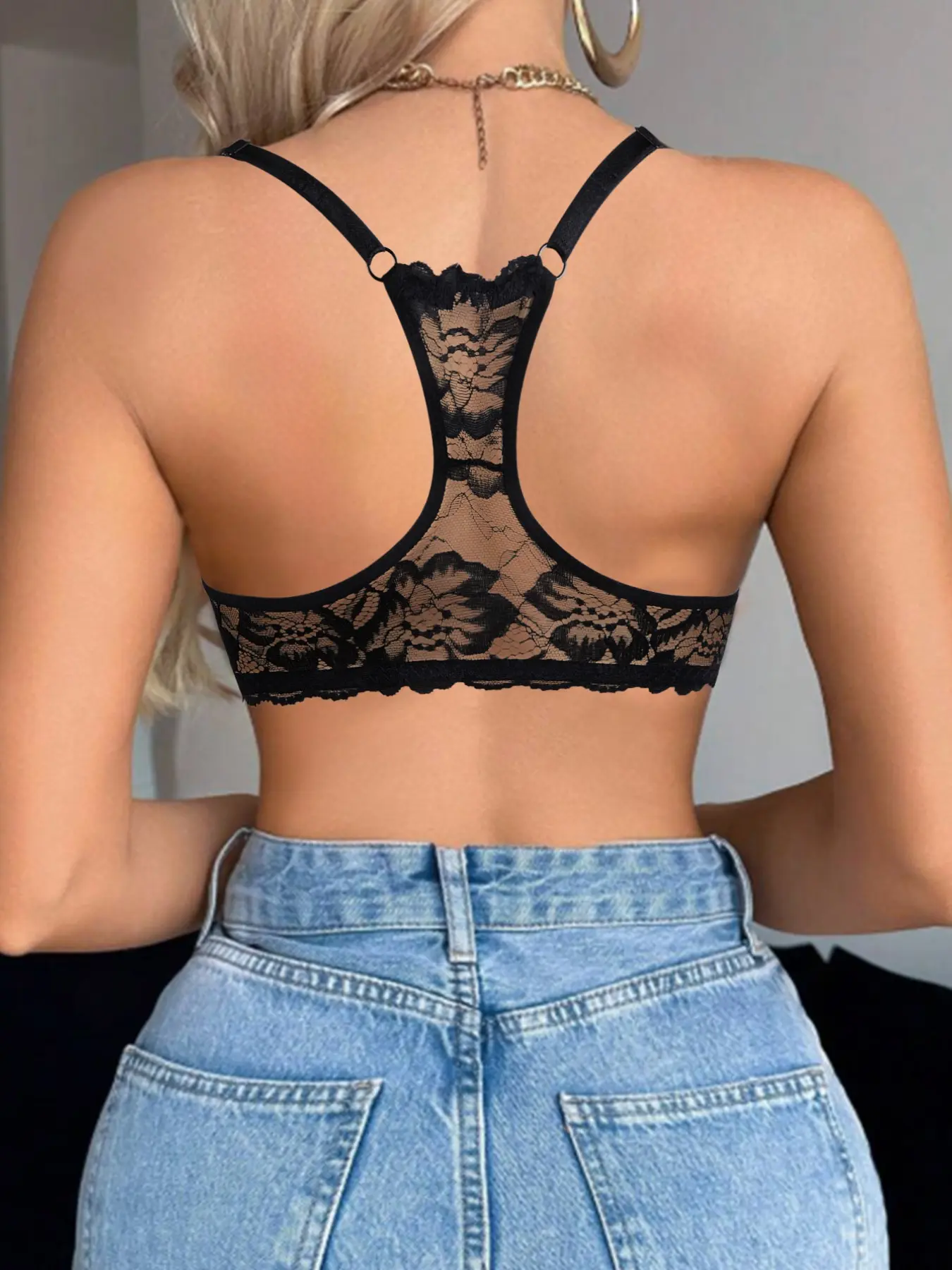 Women's Solid Lace Back Push Up Bra, Comfortable Breathable Underwire Bra, Soft Lingerie for All Seasons, Womenswear, Lace Wireless Bra, Scallop Detail Bra, Scallop Trim Bra