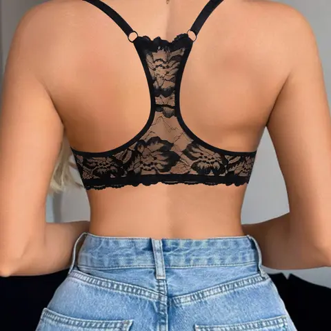 Women's Solid Lace Back Push Up Bra, Comfortable Breathable Underwire Bra, Soft Lingerie for All Seasons Fit