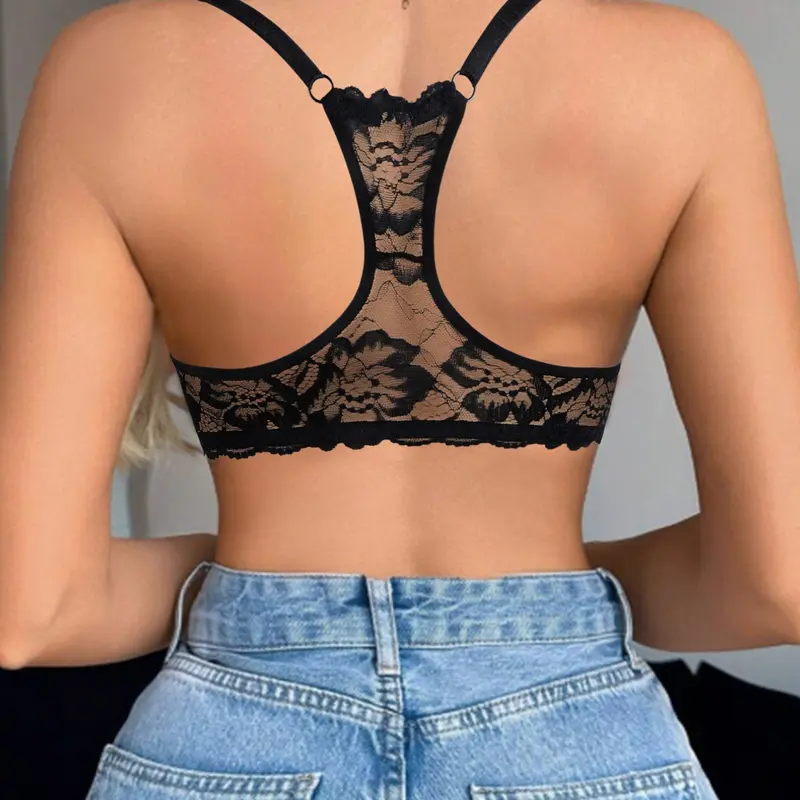 Women's Solid Lace Back Push Up Bra, Comfortable Breathable Underwire Bra, Soft Lingerie for All Seasons Fit