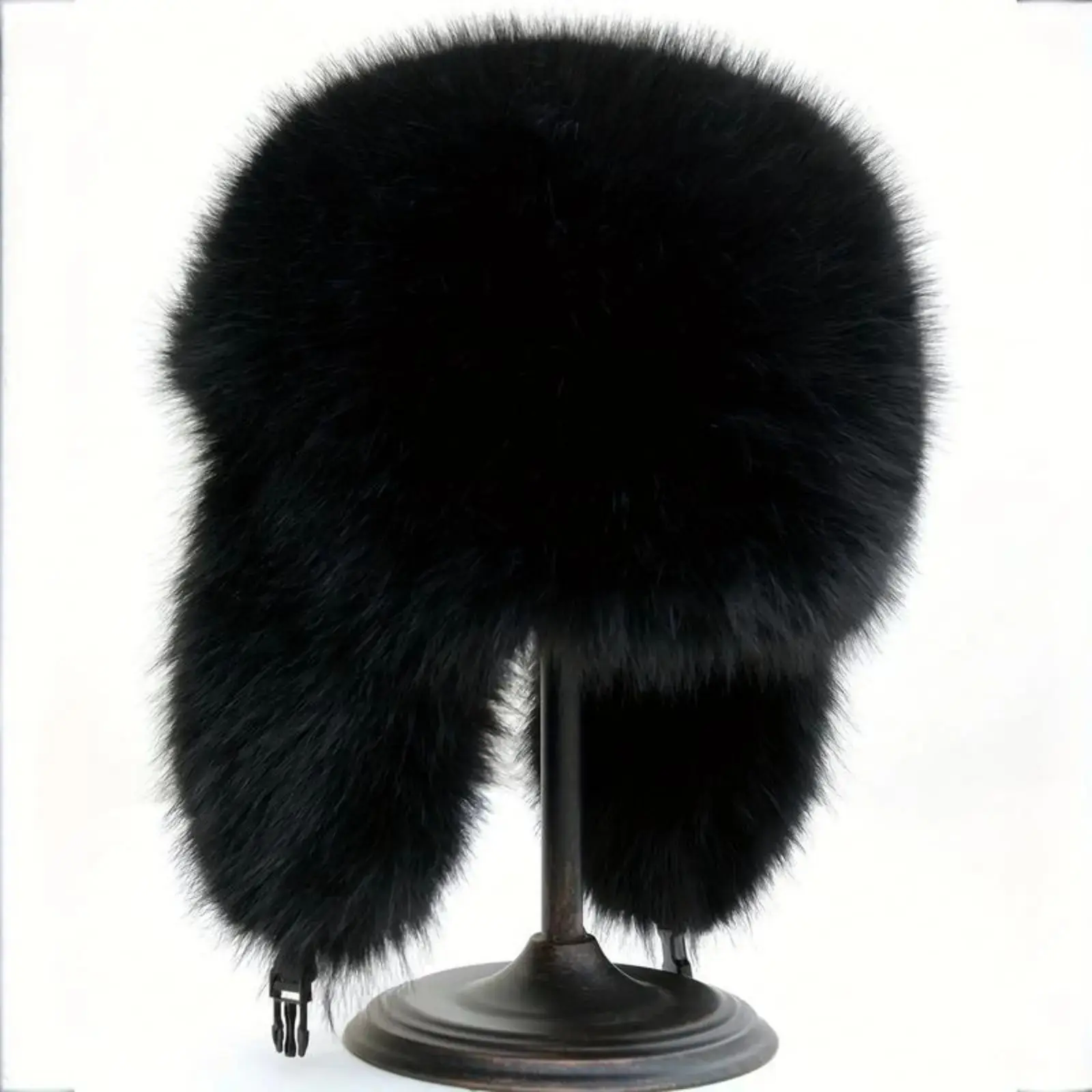 Unisex Vintage Thick Faux Fur Ushanka Hat - Polyester Retro Warm Pilot Headwear with Ear Coverage, Hook & Loop Closure, Secured Fit, Outdoor Daily Wear Automotive & Motorcycle Protective Furry Hat
