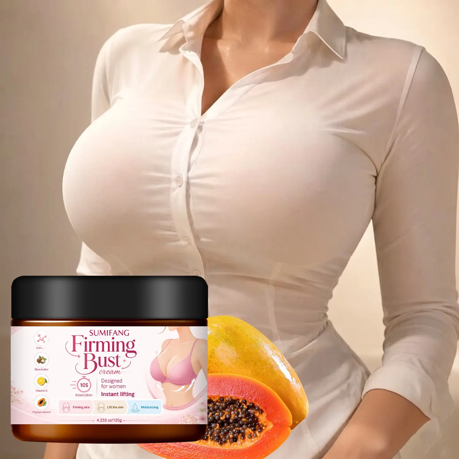 SUMIFANG Firming Bust Cream Body Care 120g Premium Quality Cream – Shea Butter + Vitamin C + Retinol – Nourishing and Firming – Targets the bust and neck area – Suitable for mature women or those with skin that has lost elasticity.