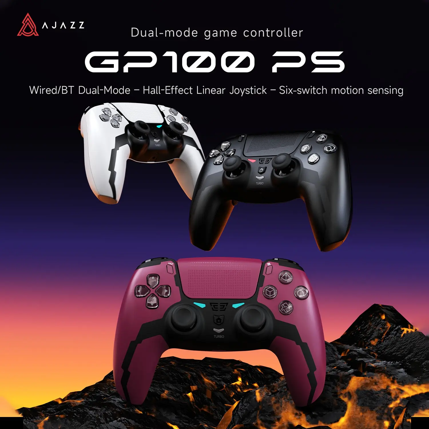 AJAZZ GP100 PS Hall wireless game controller, Gaming controllers, Bluetooth wired dual-mode adaptation PS4/PC touch screen design Hall joystick linear trigger six axis asymmetrical vibration motor 1200mAh long endurance multi system compatibility