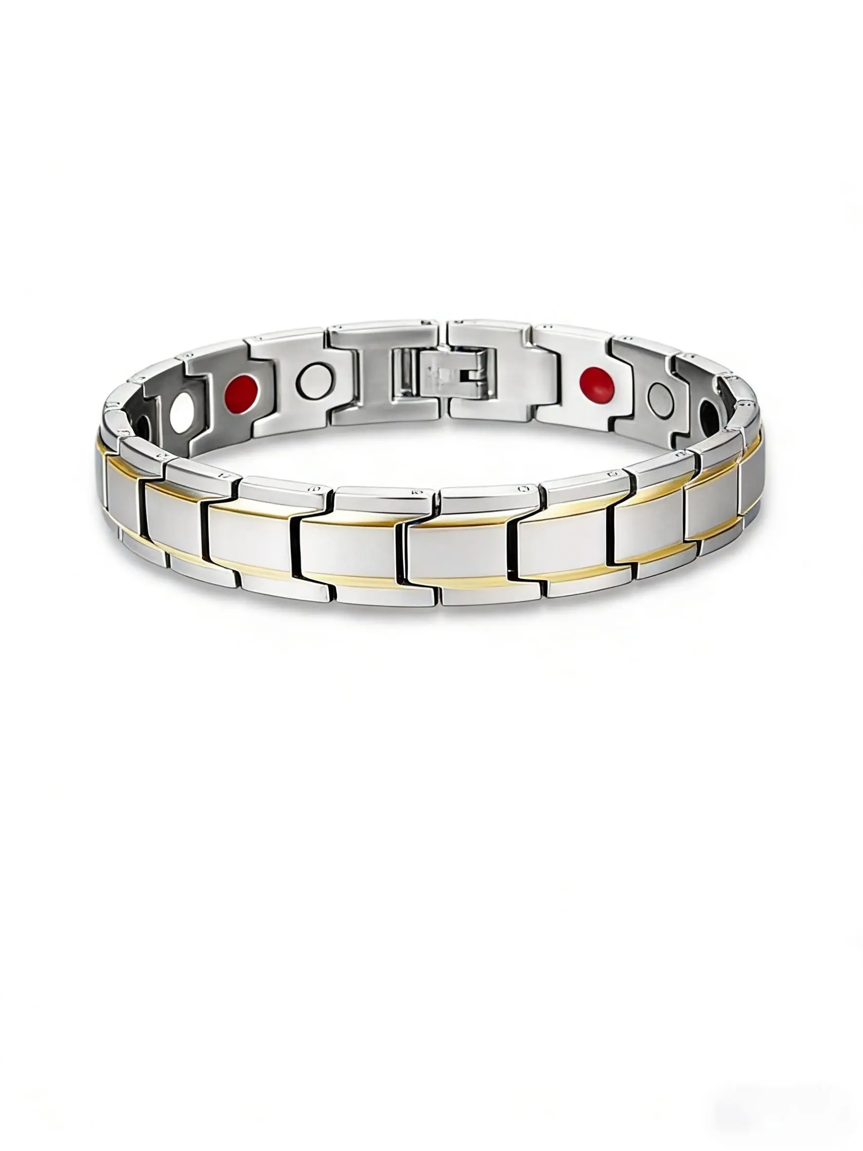 🎩Sleek Silver Gold Magnetic Bracelet for Men Built with Multiple Bio Mineral Magnets to Relieve Wrist Discomfort, Anti-Tarnish Polished Link Design, Daily Wear Wellness Accessory