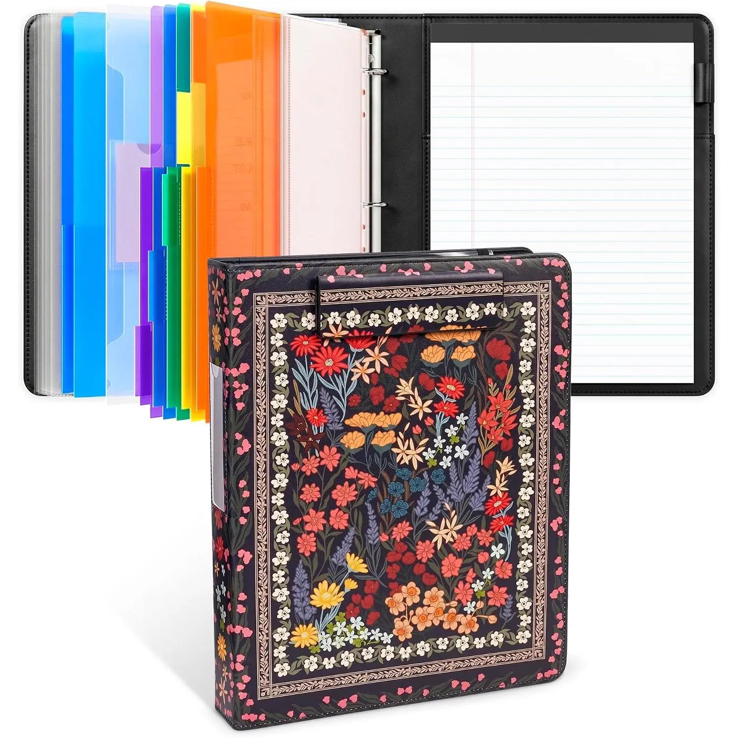 3 Ring Binder Clipboard with Storage,12.4"x10.2" Magnetic Clipboard Folder with 5 Dividers with Expandable Pockets and Lined Notepad (11" x 8.5"), for School Office Nursing (Classical)