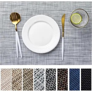 Placemats Set of 4 Vinyl/Plastic Woven Place Mats for Kitchen Table Indoor/Outdoor Washable Wipeable Dining Table Mats(Gray)