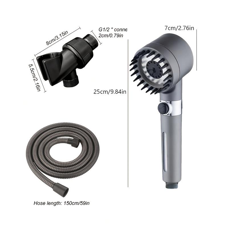 Multi-Functional Handheld Shower Head Set with Scalp Massager, 4 Spray Modes, 1.5m Encrypted Hose, Removable Showerhead Kit, Water Softening, Quick Spray Gun Conversion, French Country Style, PVC Material, Includes 2 Filter Cottons & Washer