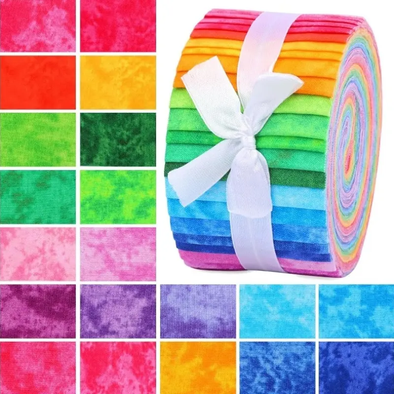 40PCS Colorful Floral Precut Fabric Strips, 2.55x19.7 Inch Vibrant Quilting Fabric Bundle for DIY Patchwork, Sewing Crafts & Doll Making
