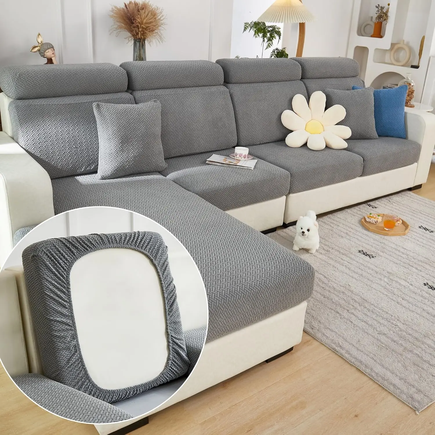 Wear-Resistant Stretch Universal Washable Couch Cushion Covers, Sofa Slipcovers for Sectional Sofa, (Texture-Gray, Large Single Seat Cover)