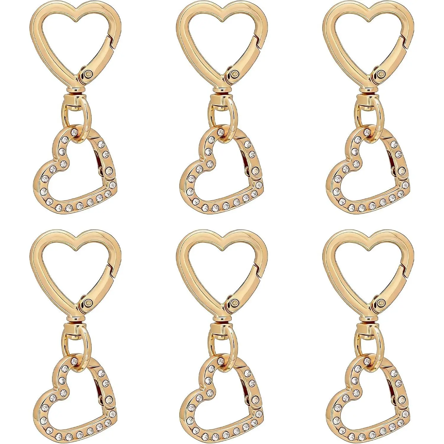 12 count Heart-Shaped Swivel Spring Clasps,Rhinestones Metal Swivel Spring Snap Hooks,Key Chain Clip for DIY Crafts,Lanyard Making()