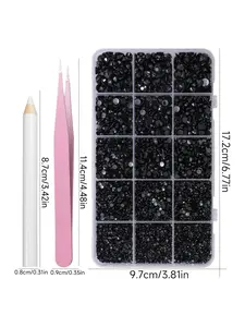 1 box of black rhinestones for embellishment, 2/3/4/5/6mm mixed size jelly embellishment resin gems, black gem embellishments, flat-back resin rhinestones for face makeup crafts and cup decoration
