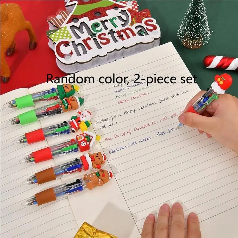 Christmas Cartoon 4 Colors Retractable Ballpoint Pen, Cute Santa Elk Snowman Design, Mini Multicolor Pen for Students, Christmas Gift Prize