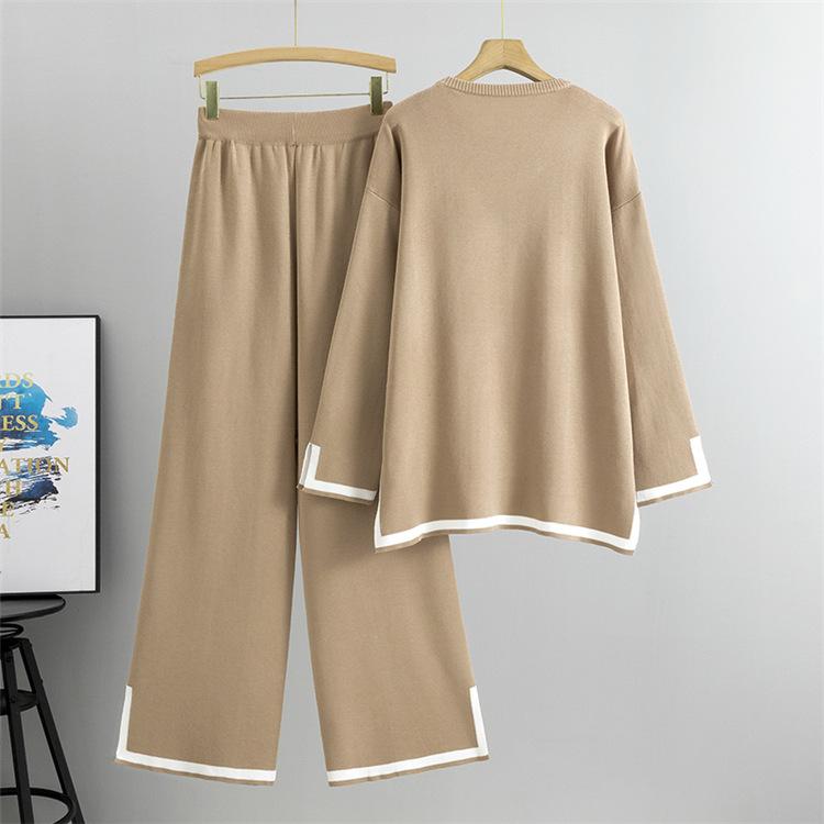 Women’s 2 Piece Sweater Sets Long Sleeve Knit Pullover and Wide Leg Pants Tracksuit for Stylish Lounge WearGift