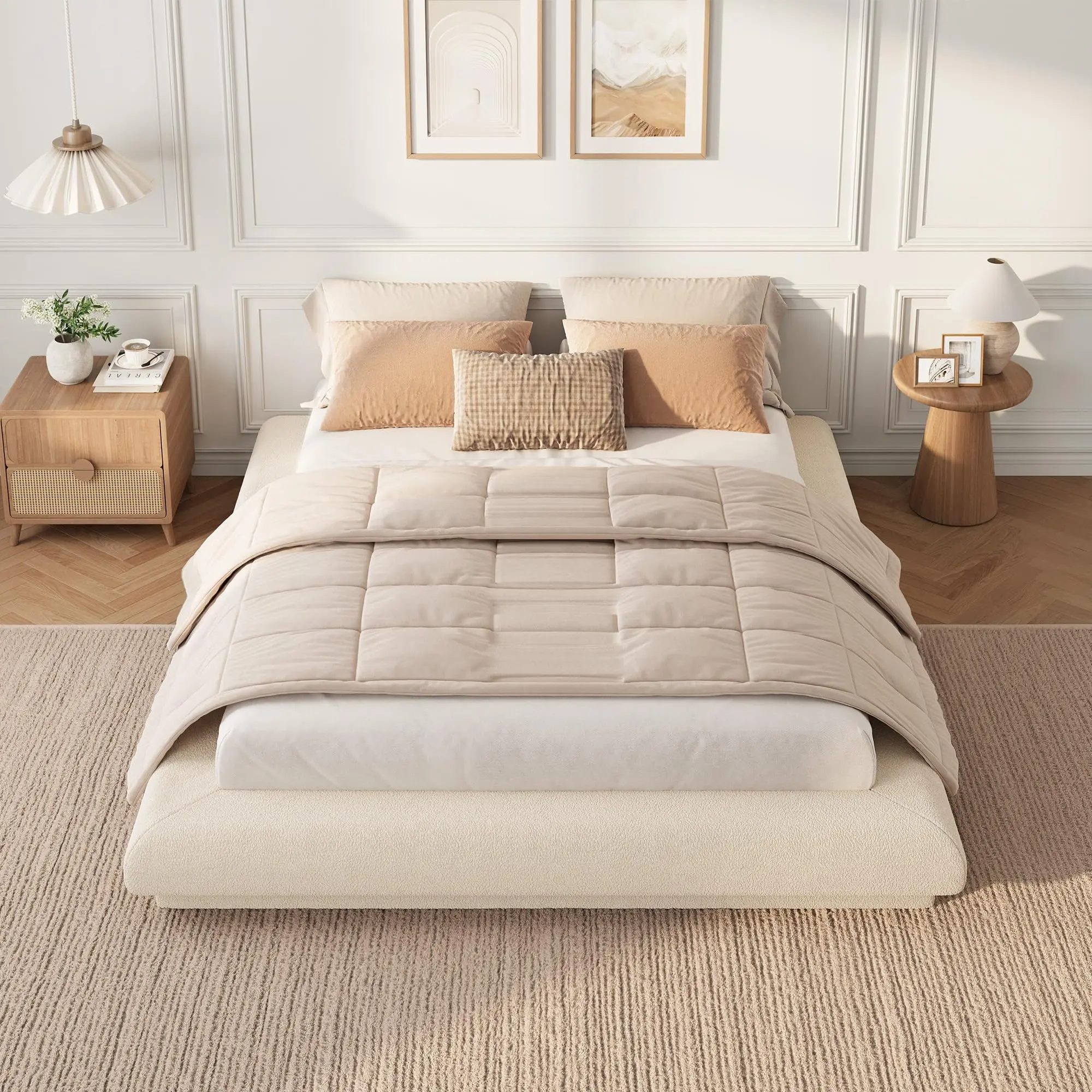 Modern Floating Platform Bed Frame - Upholstered, Noise-Free, Easy Assembly, No Box Spring Needed, Sturdy Bedroom Furniture