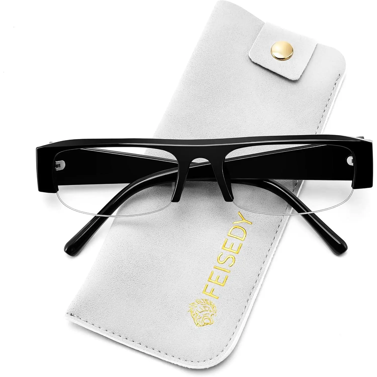 FEISEDY Women's Stylish Semi-Rimless Narrow Rectangular Eyeglass - Clean Lines Blue Light Protection Frames, Daily Wear Indoor/Outdoor Fashion Eyewear, B0431