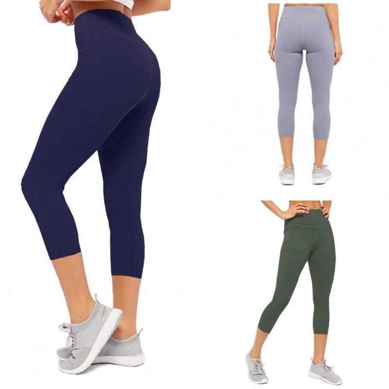 High Waisted Yoga Capris Butt Lift Tummy Control Quick Dry Slim Fit Workout Athletic Leggings