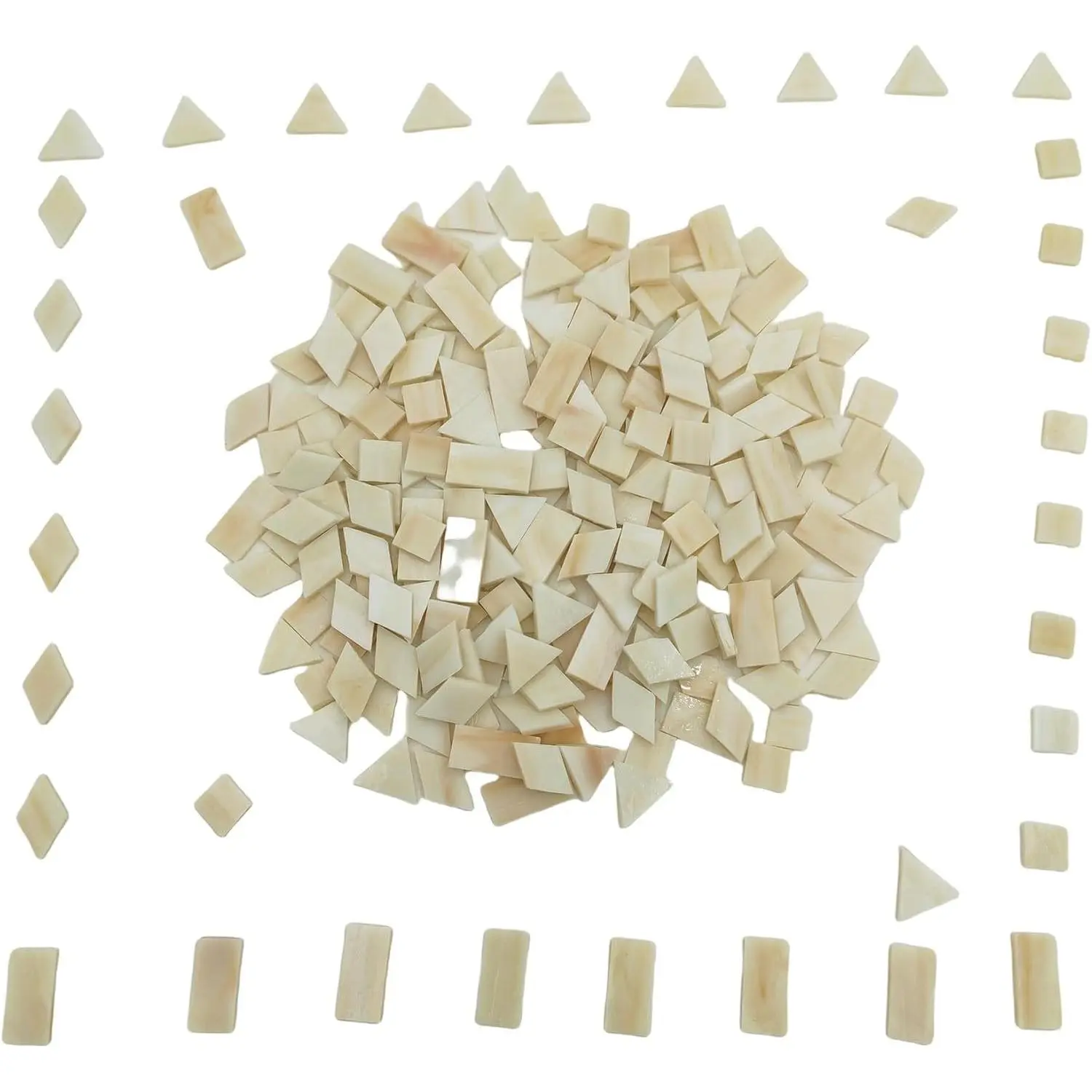 4 Shapes Mixed Glass Mosaic Tiles Square Diamond Triangle Rectangle 220 PCS Stained Glass Mosaic Pieces for Handmade Art Crafts and Home Decoration (Cream), Handcrafted