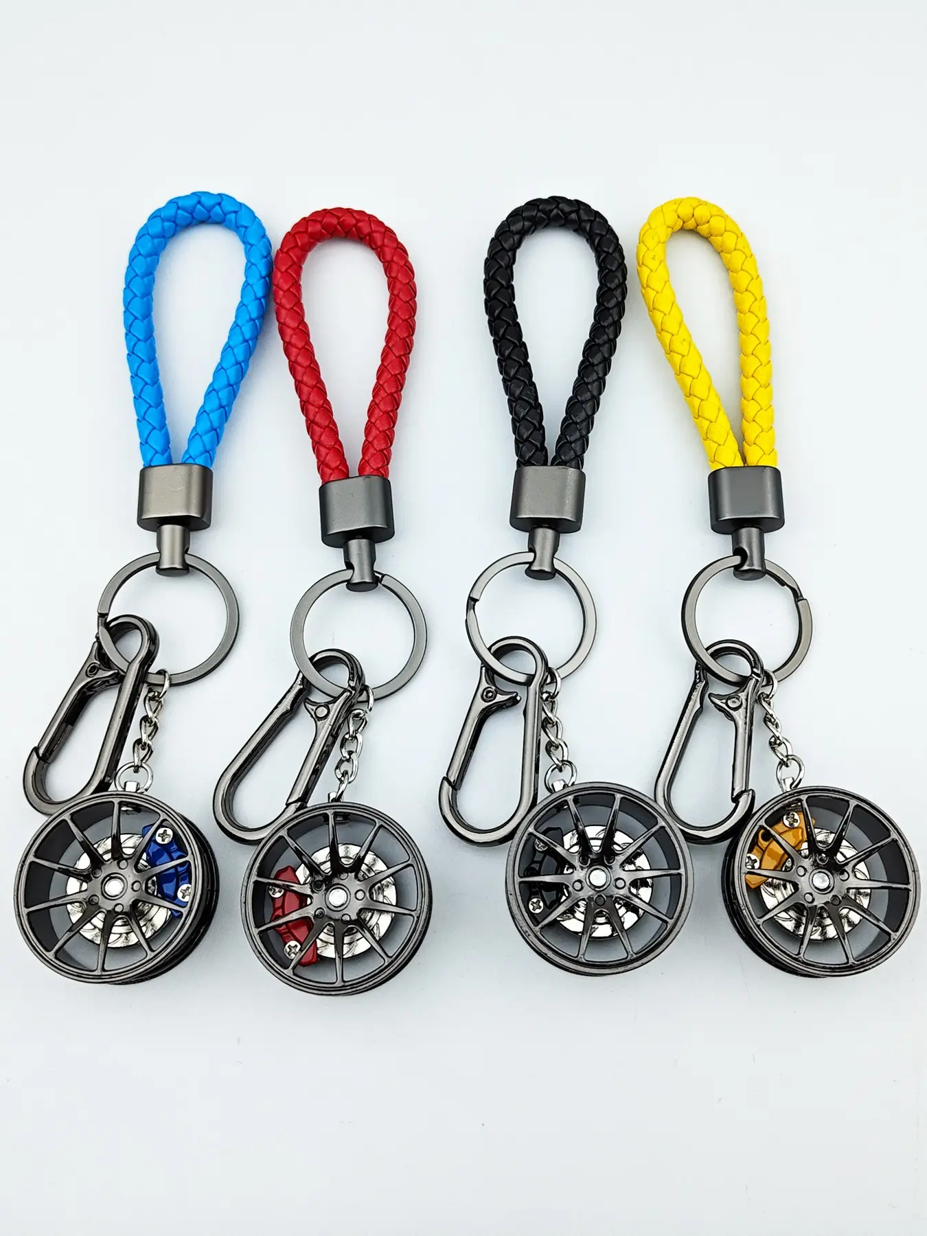 Creative Car Brake Disc Wheel HUB Keychain, High-Quality Braided Leather Rope, Zinc Alloy Ring, Anti-Loss Car Key Holder, Unisex Gift