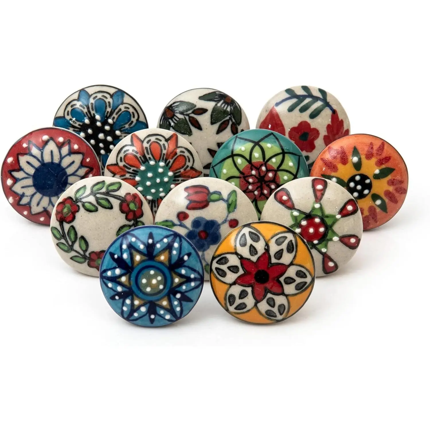 Decorative Drawer Dresser Knobs 12 Pack Flower Cabinet Cupboard Door Handles Handmade Home Decor Hardware Multi Color