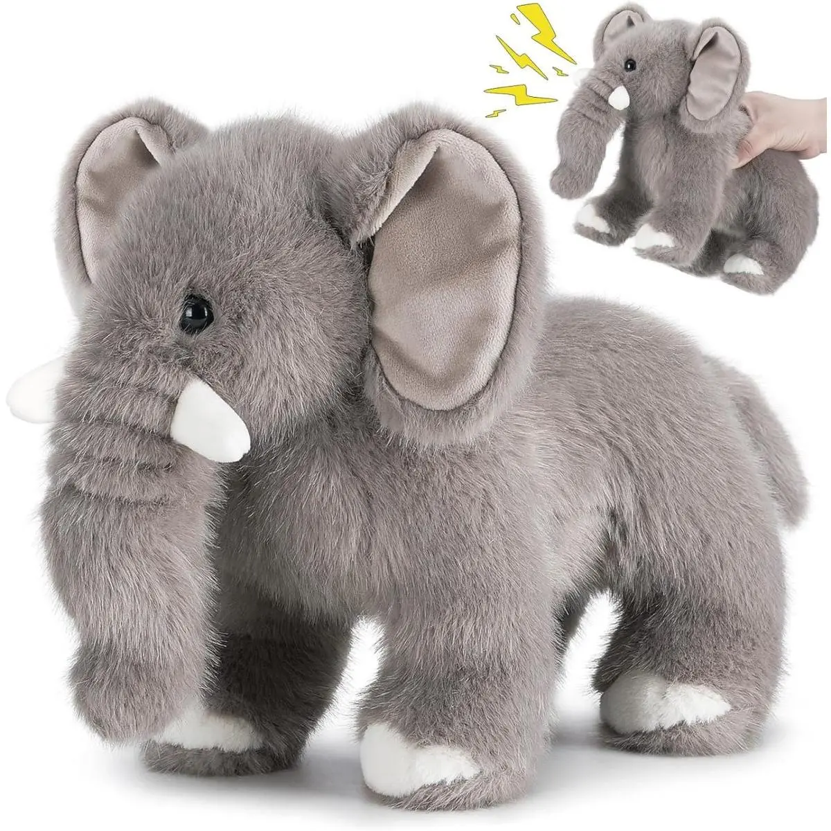 Elephant Plush Stuffed Animal - Soft Cuddly Toy with Multiple Realistic Sounds for Kids - Storytime, Bedtime Companion, Emotional Boost Gift for Valentine's Day, Easter Baskets