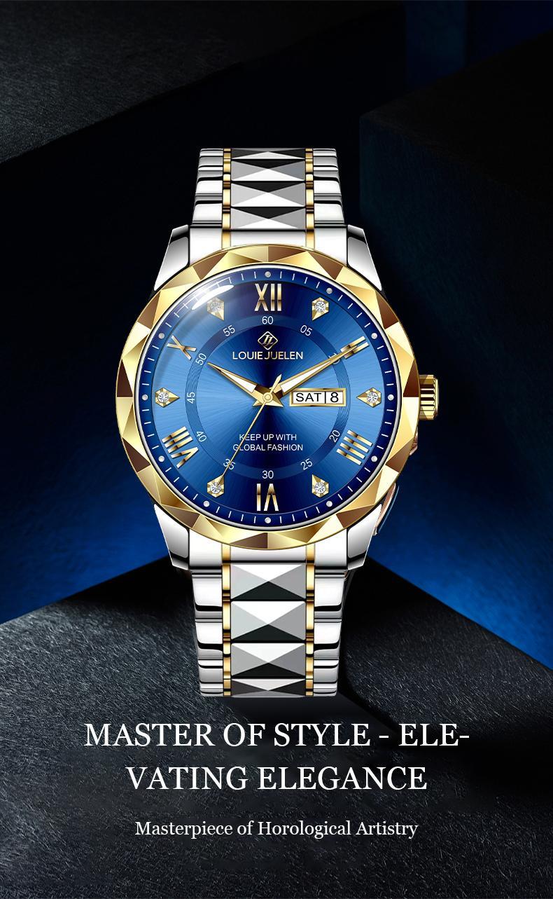 Luxury Swiss Men's Watch, 42mm Dial with Chronograph Sub-dials, Sapphire Crystal & Luminous Hands