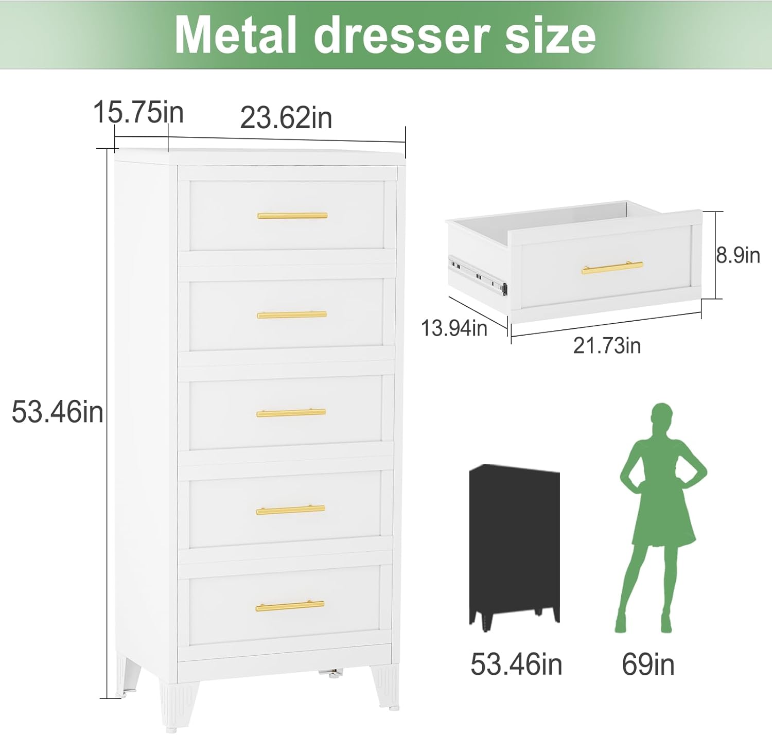 Metal Dresser Tall Narrow Dresser for Bedroom Chest, 53.46" H Drawer Chest, Closet Dressers & Chests of Drawers for Living Room, Hallway (5 Drawers White 24inch Wide) Metal Dresser Tall Narrow Dresser for Bedroom Chest, 53.46" H Drawer Chest, Closet Dressers & Chests of Drawers for Living Room, Hallway (5 Drawers White 24inch Wide)