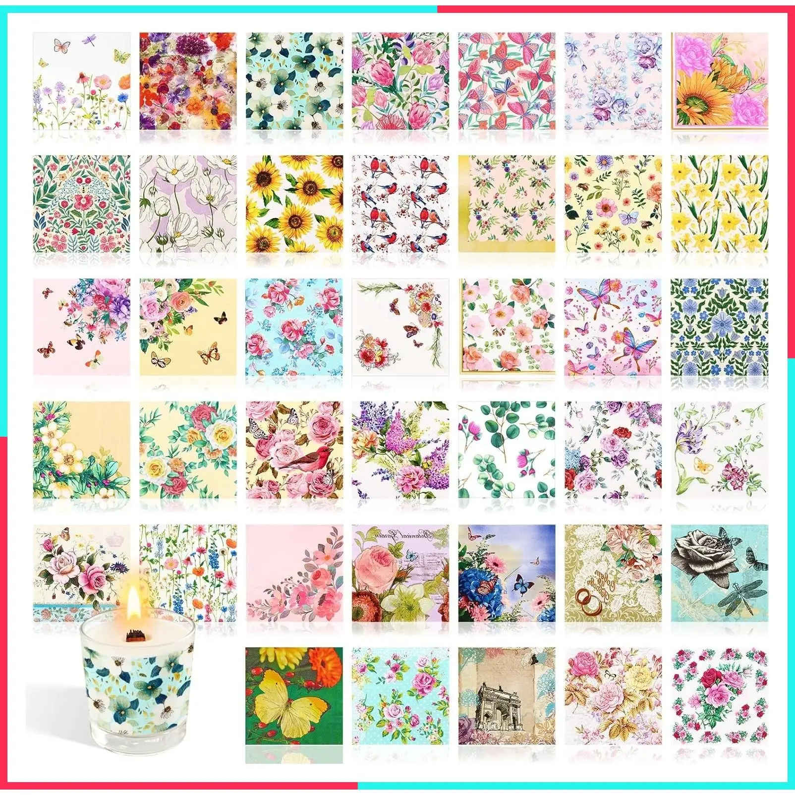 80 Pack 40 Styles Assorted Floral Napkins Decorative Decoupage Paper Napkins
