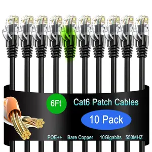 Cat6 10G Ethernet Patch Cable 6 ft 10 Pack for Data Centers Home and Enterprise Network Black