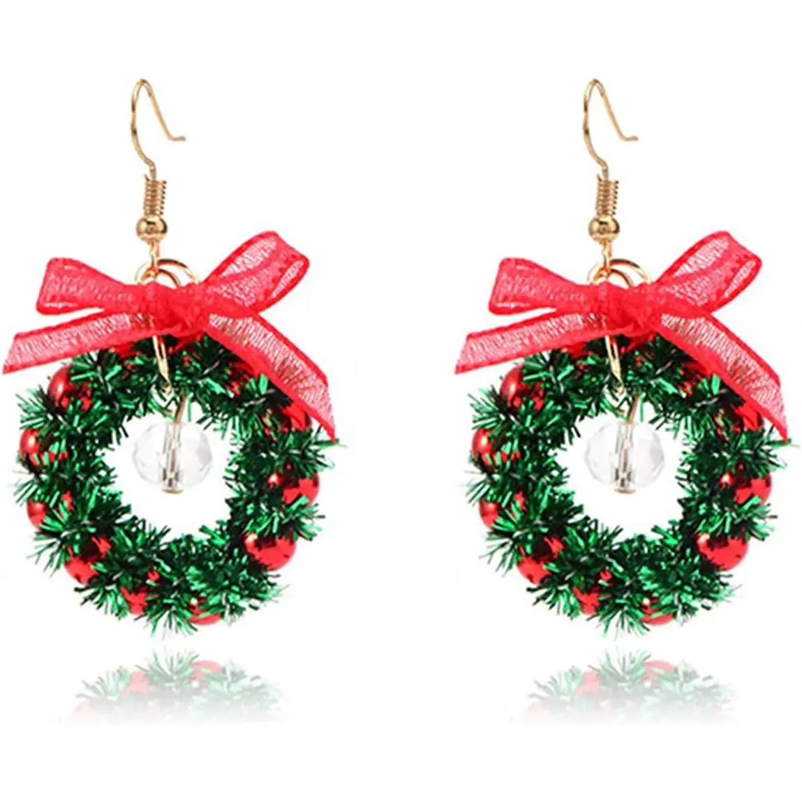 Christmas Wreath Earrings for Women Xmas Elegant  Tassel Bow Jingle  Lightweight Dangle Earrings Festival  Holiday Accessory