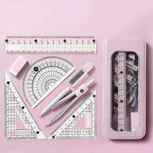 📐 Pink Math Geometry Tool Set｜Ruler Compass Protractor Drawing Supplies for Classroom, Teachers, Student Practice